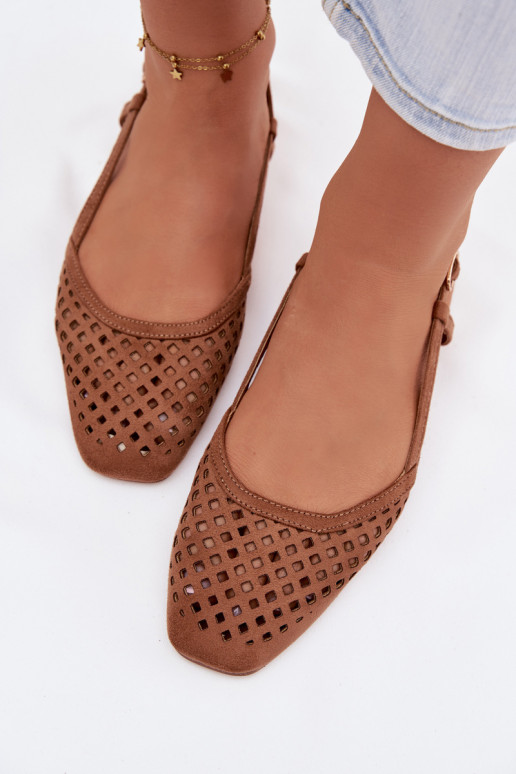 Ažūrinės balerinossuiš eko zomšosu rudos spalvos Farivelle