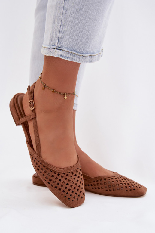 Ažūrinės balerinossuiš eko zomšosu rudos spalvos Farivelle