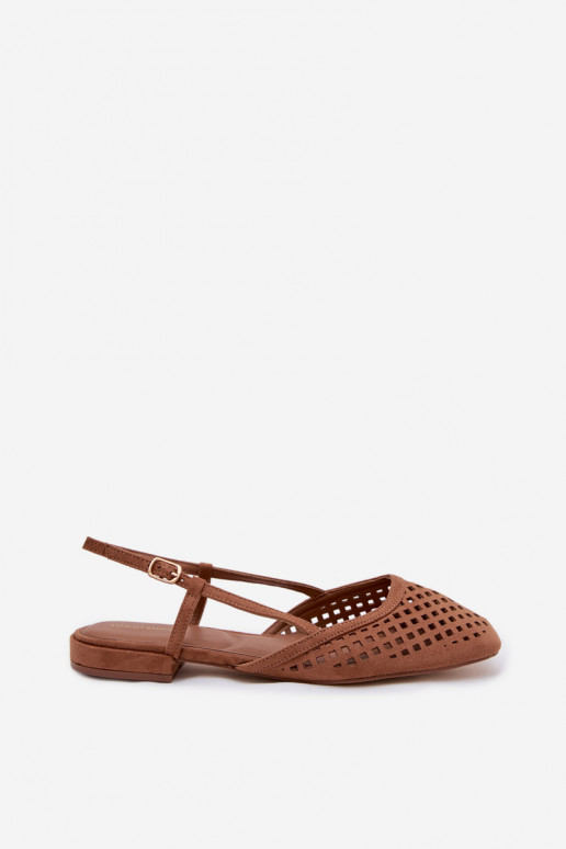 Ažūrinės balerinossuiš eko zomšosu rudos spalvos Farivelle