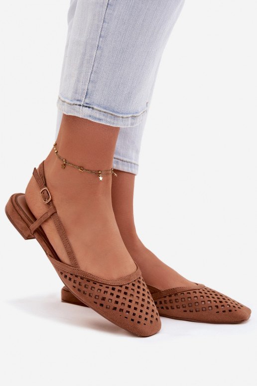 Ažūrinės balerinossuiš eko zomšosu rudos spalvos Farivelle