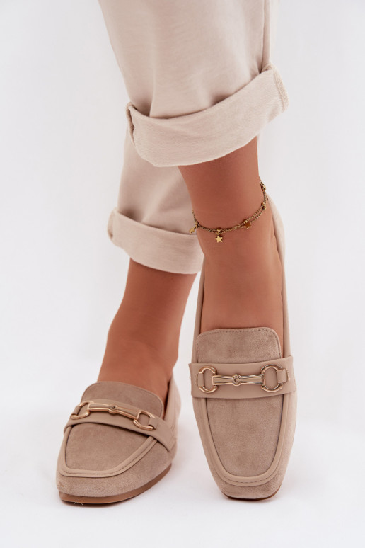 Mokasinai moteriški mokasinai su ornamentais smėlio spalvos Palerina