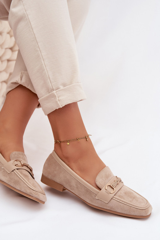 Mokasinai moteriški mokasinai su ornamentais smėlio spalvos Palerina