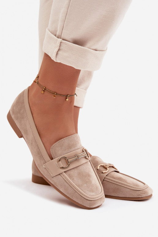 Mokasinai moteriški mokasinai su ornamentais smėlio spalvos Palerina