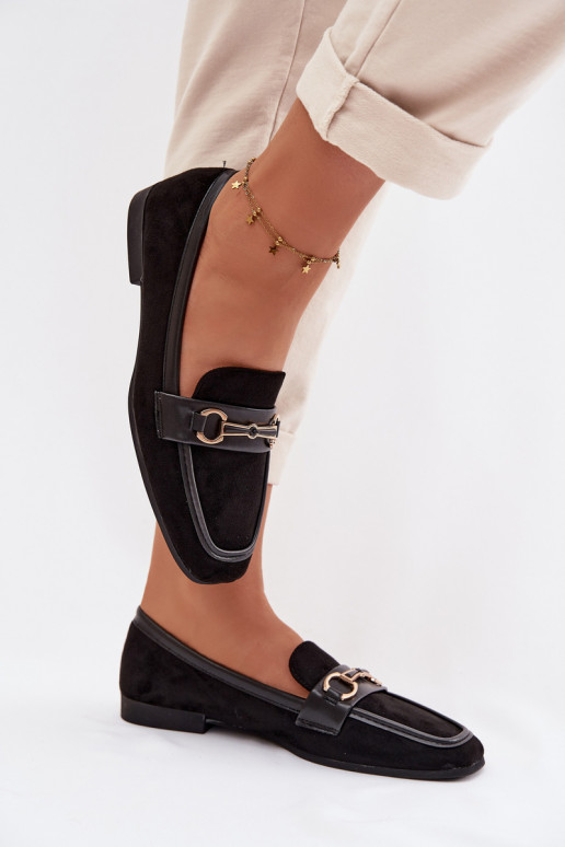 Mokasinai moteriški mokasinai su ornamentais juodos spalvos Palerina