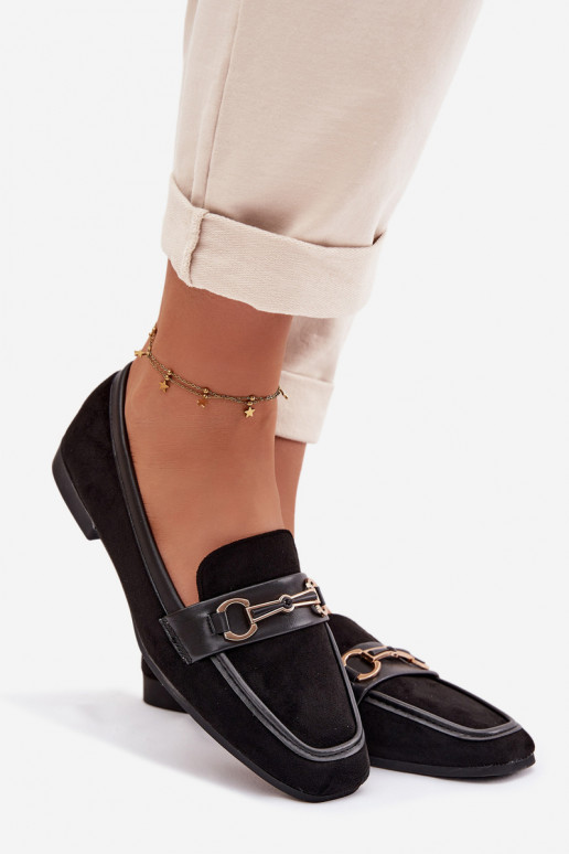 Mokasinai moteriški mokasinai su ornamentais juodos spalvos Palerina