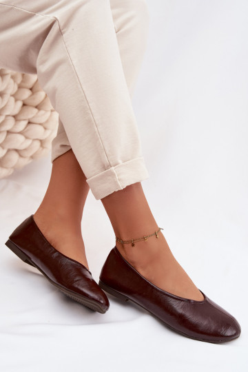 Lakuotos balerinos iš dirbtinės odos šokoladinės spalvos Selanora