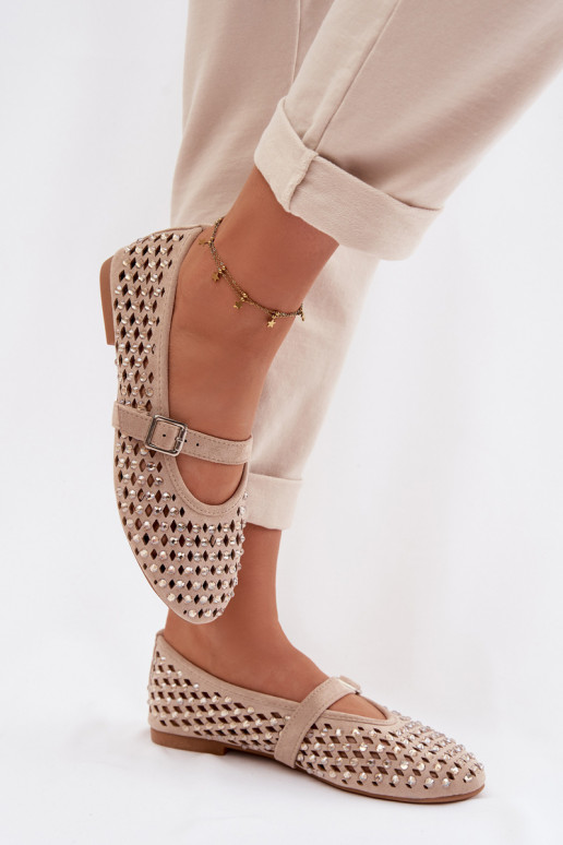 Balerinos Moteriškas su aužūro elementais su tviskančiomis akutėmis I Juostelėsem smėlio spalvos INilvessa