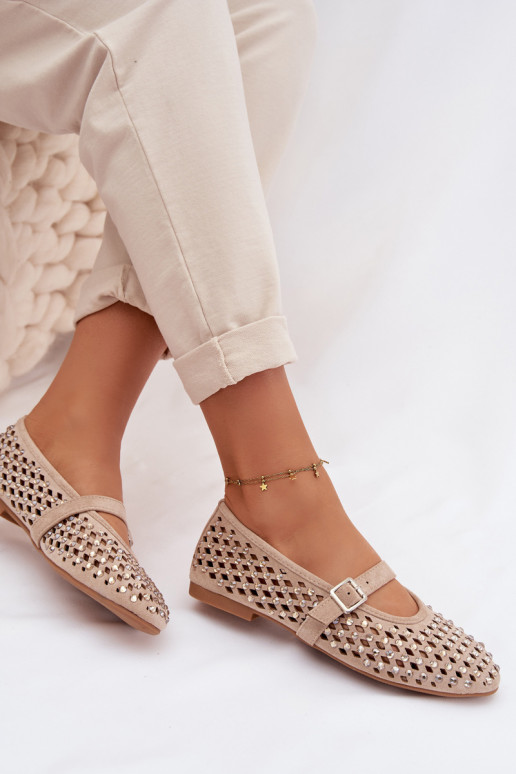 Balerinos Moteriškas su aužūro elementais su tviskančiomis akutėmis I Juostelėsem smėlio spalvos INilvessa