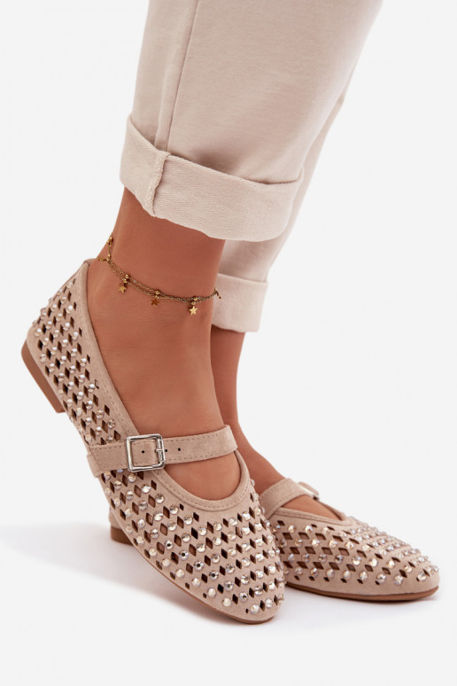 Balerinos Moteriškas su aužūro elementais su tviskančiomis akutėmis I Juostelėsem smėlio spalvos INilvessa