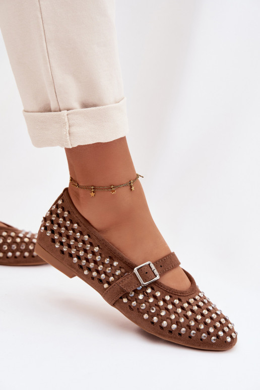 Balerinos Moteriškas su aužūro elementais su tviskančiomis akutėmis I Juostelėsem rudos spalvos INilvessa