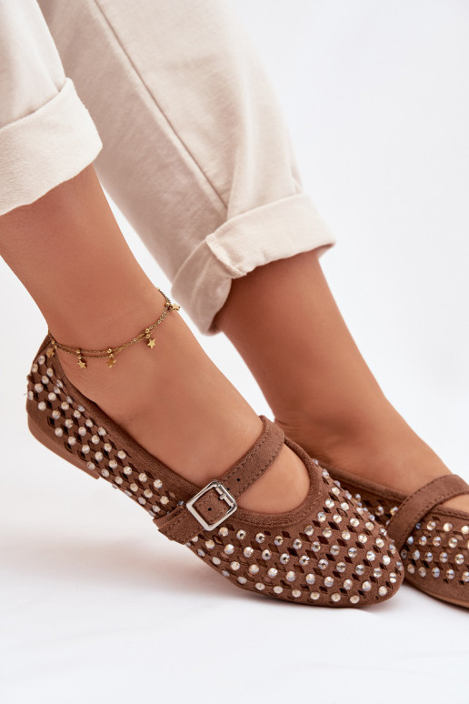 Balerinos Moteriškas su aužūro elementais su tviskančiomis akutėmis I Juostelėsem rudos spalvos INilvessa