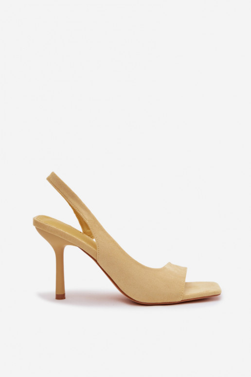 Moteriškos basutės su plonais kulniukaissuiš eko zomšosu geltonos spalvos Calvoria