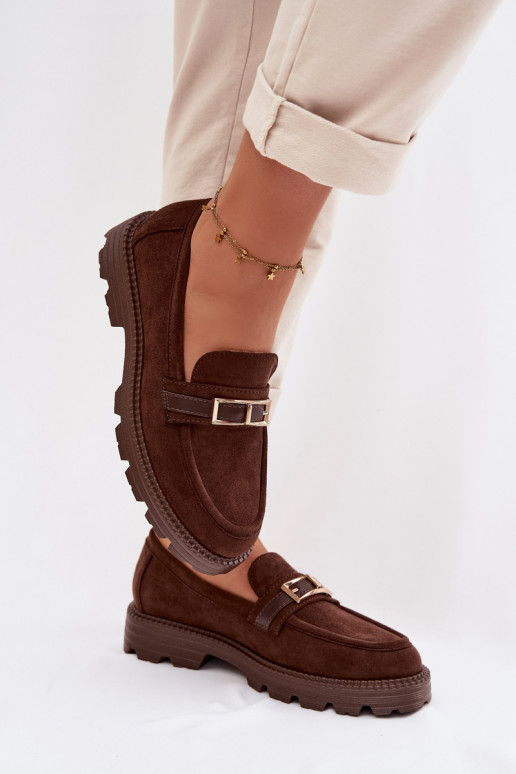 moteriški mokasinai su aukso spalvos sagtimis CzekoladoĮe Mirelva