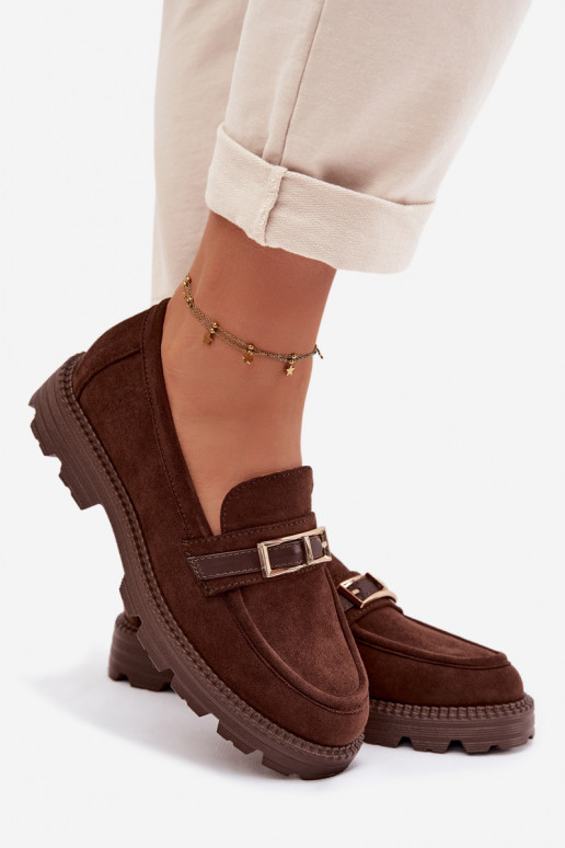 moteriški mokasinai su aukso spalvos sagtimis CzekoladoĮe Mirelva