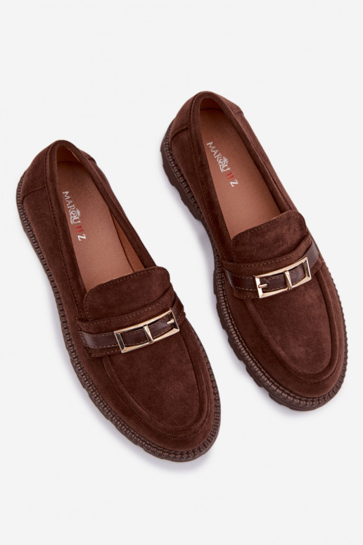 moteriški mokasinai su aukso spalvos sagtimis CzekoladoĮe Mirelva