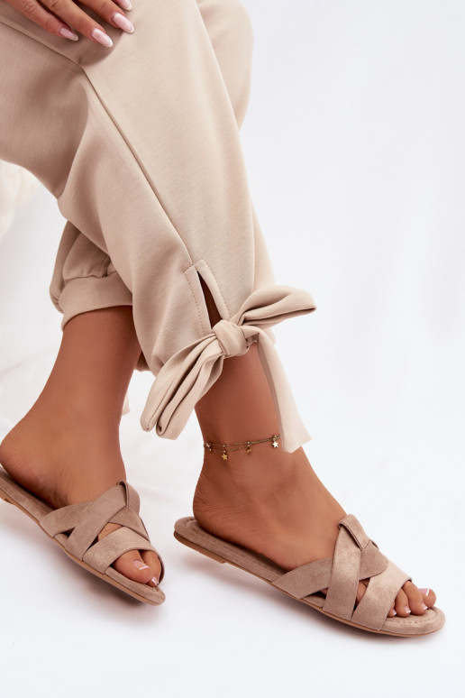 lygiapadžiai Moteriškos šlepetės su juostelėmis smėlio spalvos Pavelle