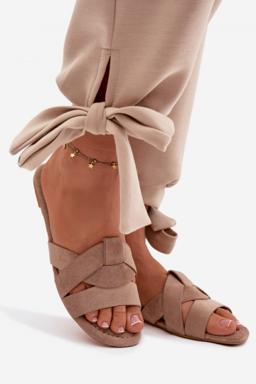 lygiapadžiai Moteriškos šlepetės su juostelėmis smėlio spalvos Pavelle 2