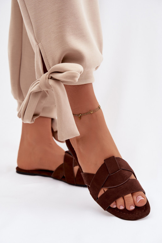 lygiapadžiai Moteriškos šlepetės su juostelėmis CzekoladoĮe Pavelle