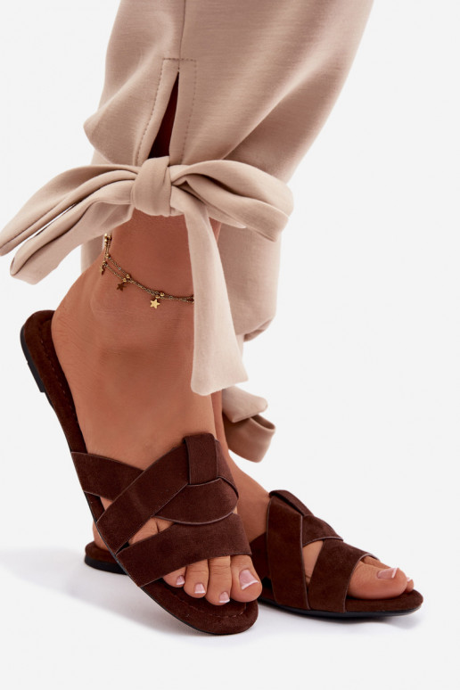 lygiapadžiai Moteriškos šlepetės su juostelėmis CzekoladoĮe Pavelle