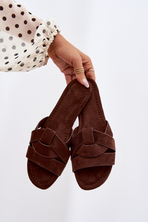 lygiapadžiai Moteriškos šlepetės su juostelėmis CzekoladoĮe Pavelle