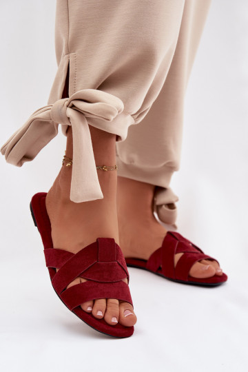 lygiapadžiai Moteriškos šlepetės su juostelėmis bordo spalvos Pavelle