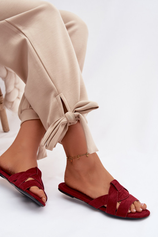 lygiapadžiai Moteriškos šlepetės su juostelėmis bordo spalvos Pavelle