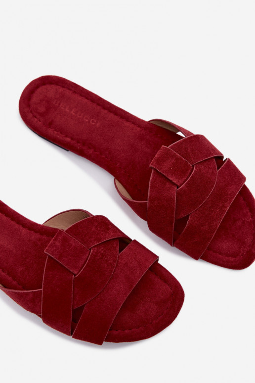 lygiapadžiai Moteriškos šlepetės su juostelėmis bordo spalvos Pavelle