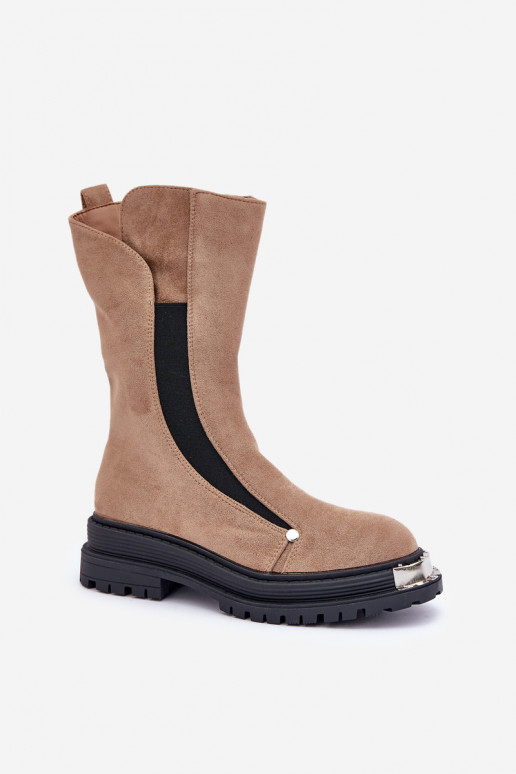 iš zomšos pašiltinti Aulinukai su plačiais kulniukais smėlio spalvos Palimra