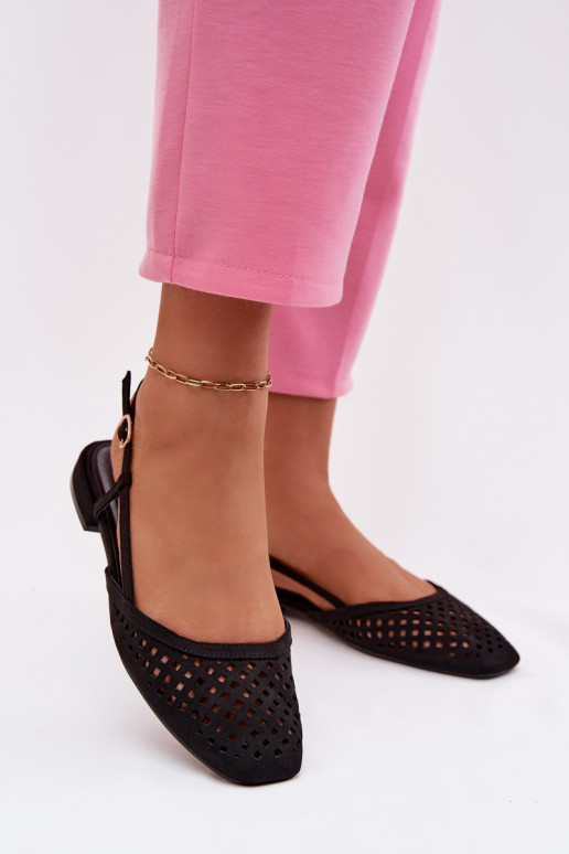 Ažūrinės balerinossuiš eko zomšosu juodos spalvos Farivelle