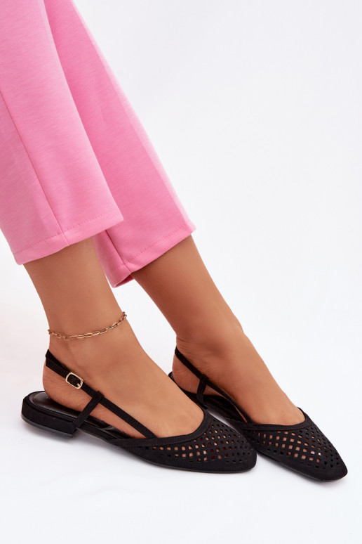 Ažūrinės balerinossuiš eko zomšosu juodos spalvos Farivelle