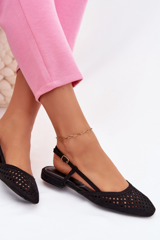 Ažūrinės balerinossuiš eko zomšosu juodos spalvos Farivelle