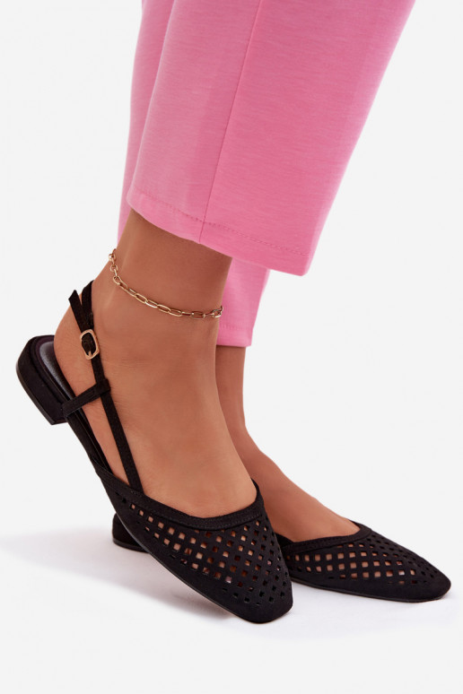 Ažūrinės balerinossuiš eko zomšosu juodos spalvos Farivelle