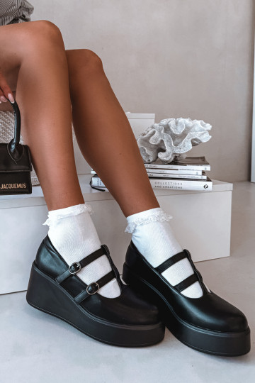 Moteriški juodos spalvos batai ant platformos su juostelėmis Jesivelle 2