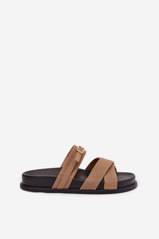 Moteriškos šlepetės su juostelėmis I Złotą su sagtimis smėlio spalvos Selorina