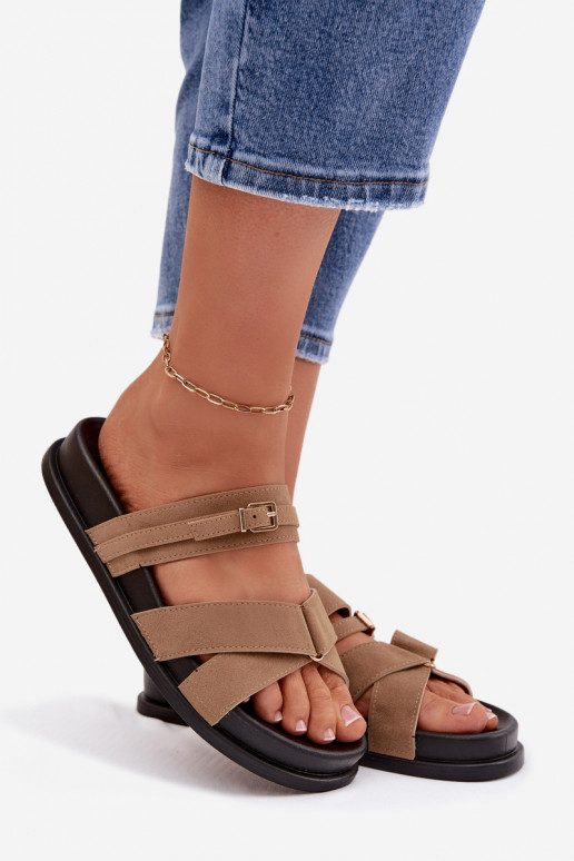 Moteriškos šlepetės su juostelėmis I Złotą su sagtimis smėlio spalvos Selorina