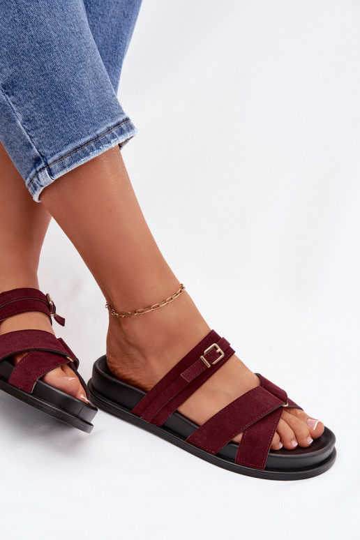 Moteriškos šlepetės su juostelėmis I Złotą su sagtimis bordo spalvos Selorina