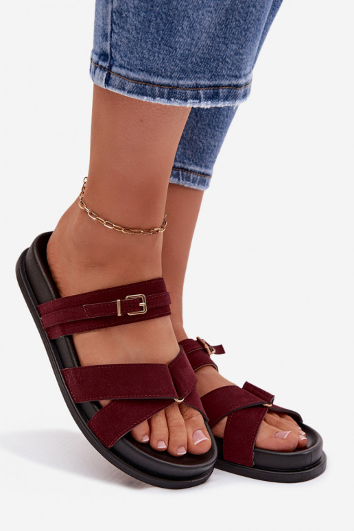 Moteriškos šlepetės su juostelėmis I Złotą su sagtimis bordo spalvos Selorina