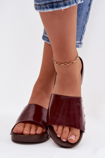 Moteriškos šlepetės su kniedėmis su plačiais kulniukais bordo spalvos Brinalle 2