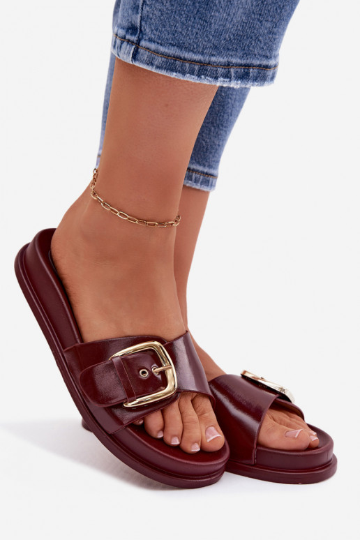 Moteriškos šlepetės su aukso spalvos sagtimis bordo spalvos Rosivana