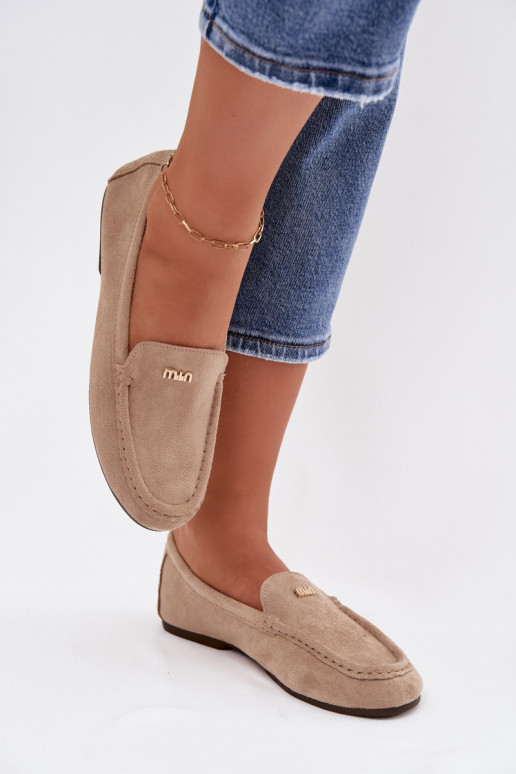 moteriški mokasinaisuTai turižam aukso spalvosm Detalem smėlio spalvos Sarivelle