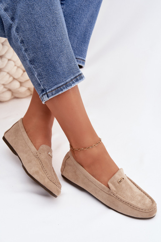 moteriški mokasinaisuTai turižam aukso spalvosm Detalem smėlio spalvos Sarivelle