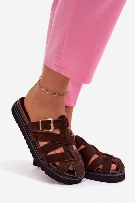 Moteriškos šlepetės su juostelėmis I Złotą su sagtimis CzekoladoĮe Roselisse