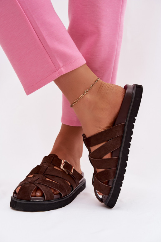 Moteriškos šlepetės su juostelėmis I Złotą su sagtimis CzekoladoĮe Roselisse