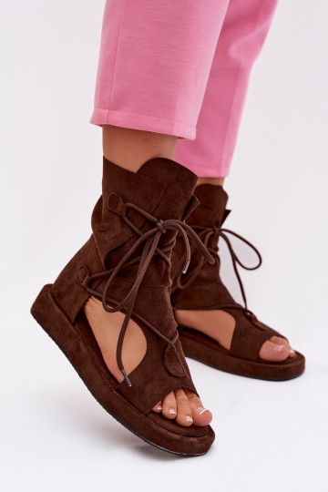 Moteriškos basutės iš dirbtinio zomšo su auliuku ir raišteliais šokoladinės spalvos Ferlisse