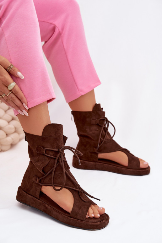 Moteriškos basutės iš eko zomšosoĮe su auliuku I INiązaniem CzekoladoĮe Ferlisse