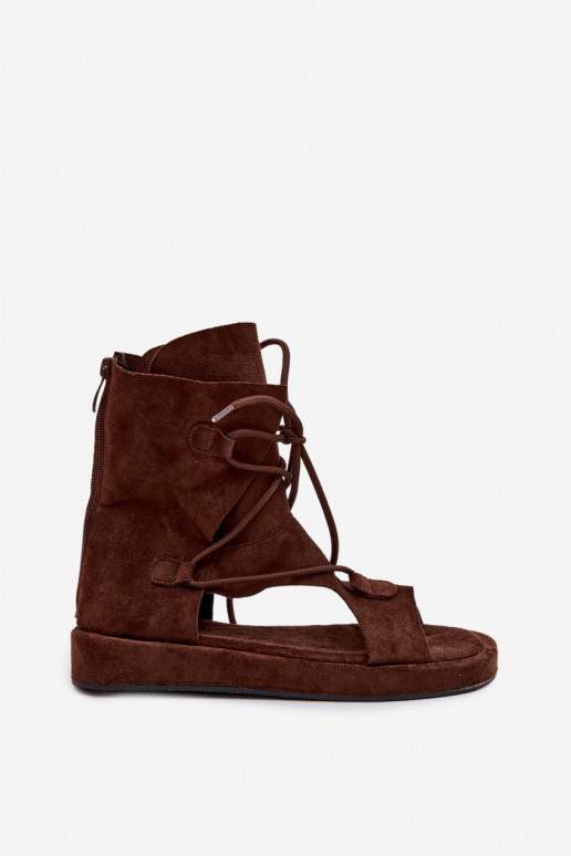 Moteriškos basutės iš eko zomšosoĮe su auliuku I INiązaniem CzekoladoĮe Ferlisse