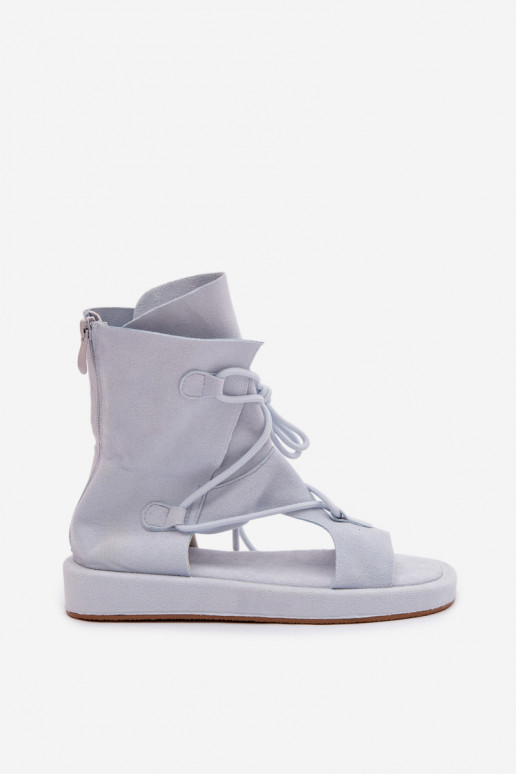 Moteriškos basutės iš eko zomšosoĮe su auliuku I INiązaniem šviesiai mėlynos spalvos Ferlisse