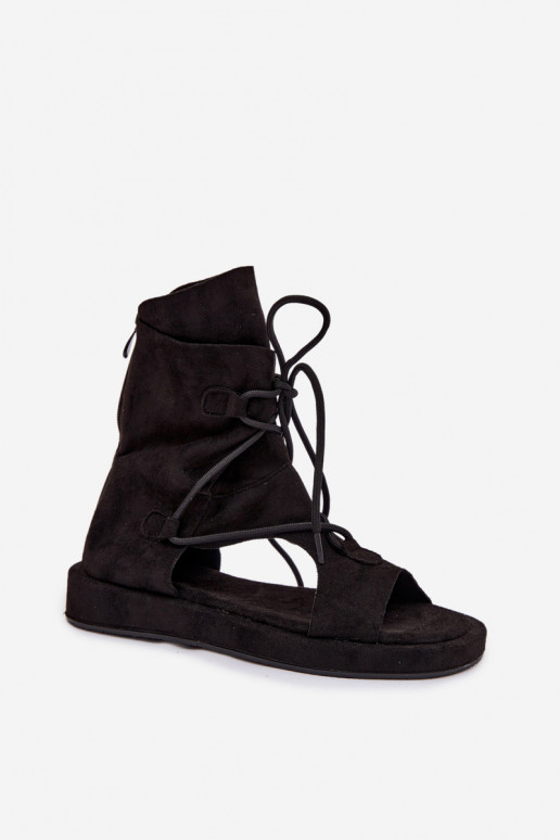 Moteriškos basutės iš eko zomšosoĮe su auliuku I INiązaniem juodos spalvos Ferlisse