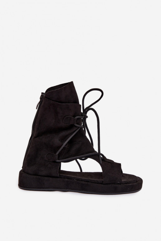 Moteriškos basutės iš eko zomšosoĮe su auliuku I INiązaniem juodos spalvos Ferlisse