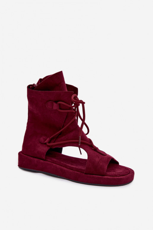 Moteriškos basutės iš eko zomšosoĮe su auliuku I INiązaniem bordo spalvos Ferlisse